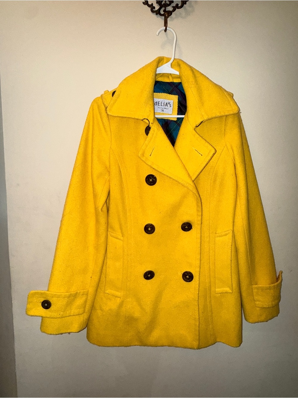 Rare Vintage y2k Delia's Double-Breasted Yellow Peacoat